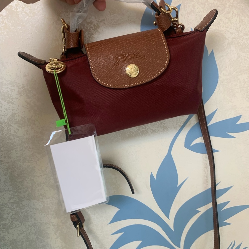 Longchamp Crossbody Bag in Burgundy with Brown Trim